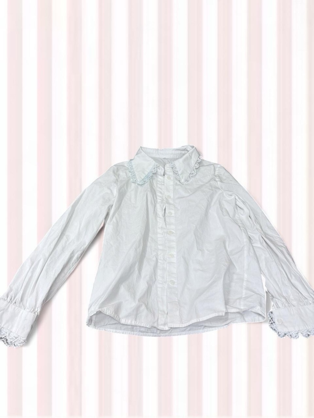 SHEIN White Girls Long-Sleeve Button Down Blouse with Lace Collar